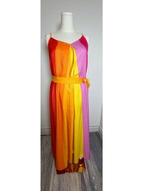 Flying Tomato Sunset Colorblock Maxi Dress - V-Neck Sash Tie, Small